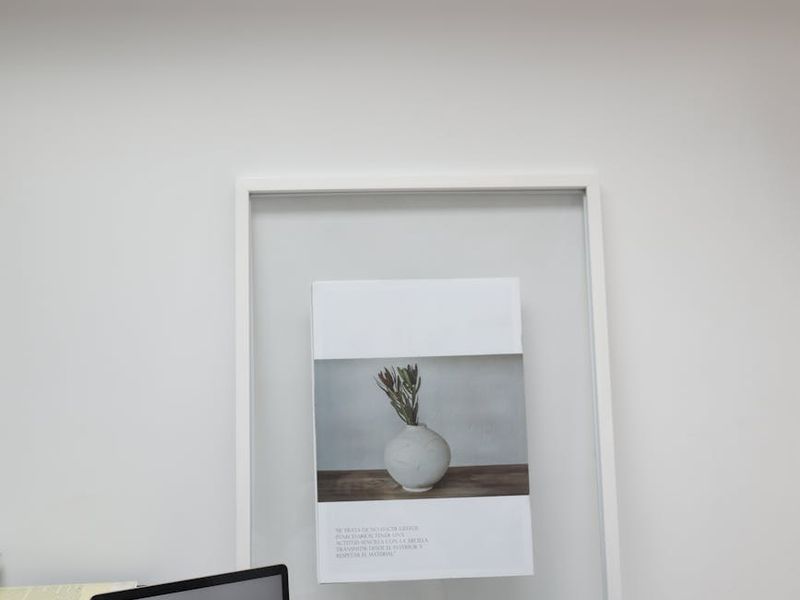 Minimalist workplace with frozen aesthetic elements